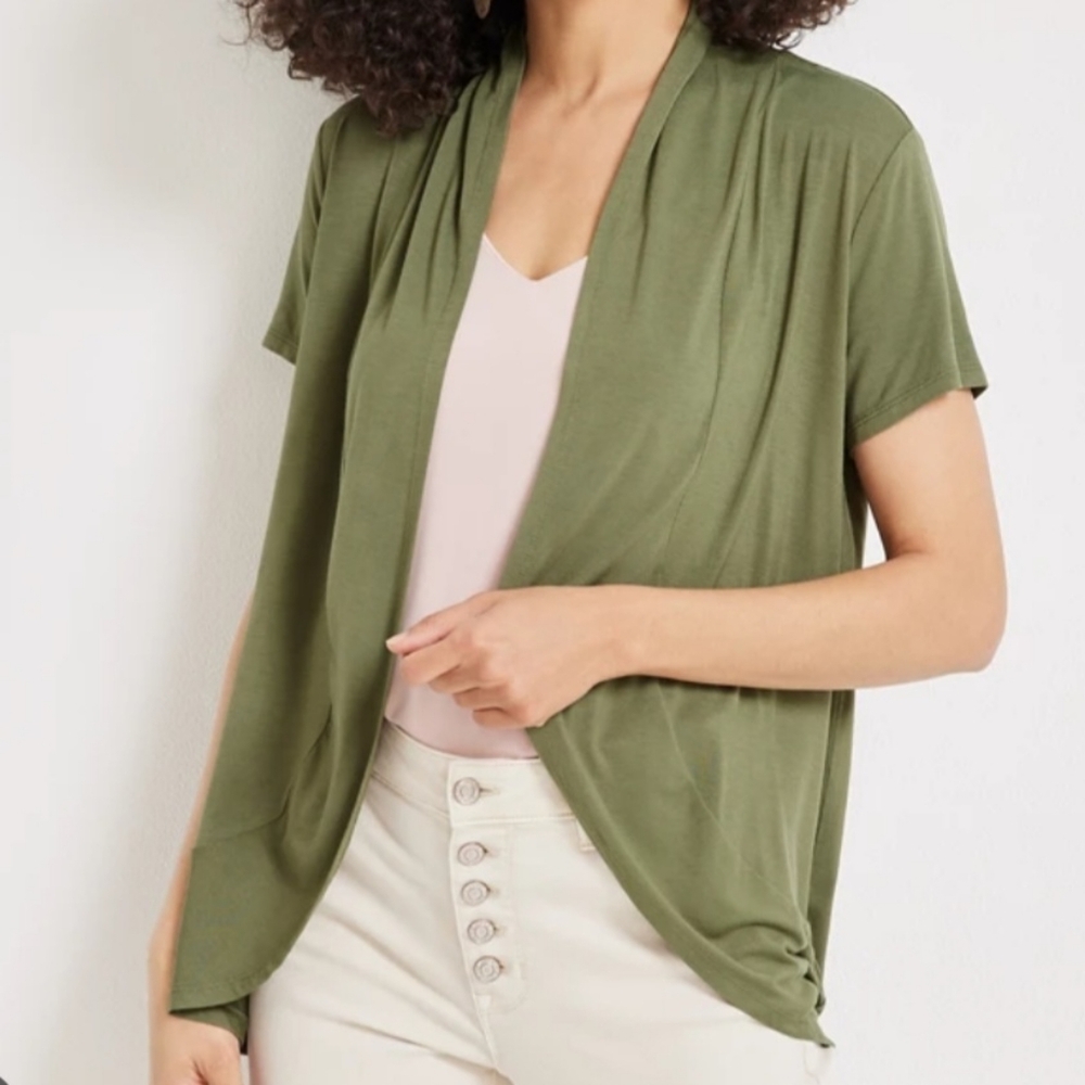 Maurices Cressa Olive Green Short Sleeve Cardigan - Cute Soft Fall Sweater